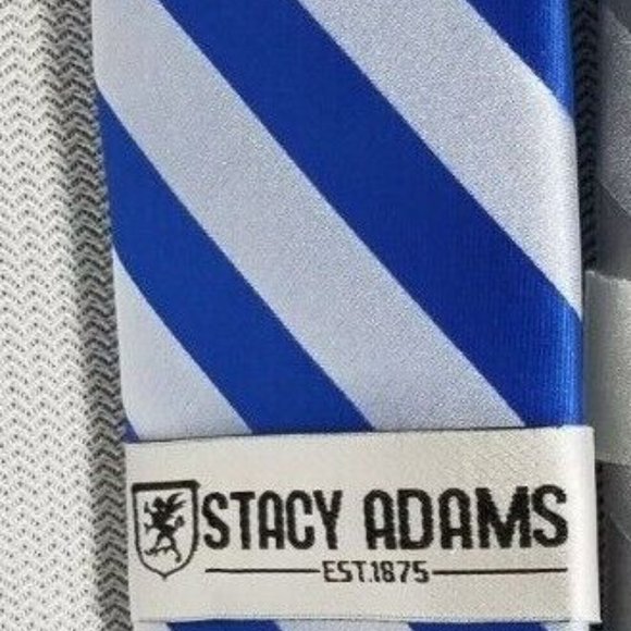 Stacy Adams TWO PACK Extra Long Formal Stripe Tie Handkerchief SILVER + BLUE SET - Picture 5 of 8